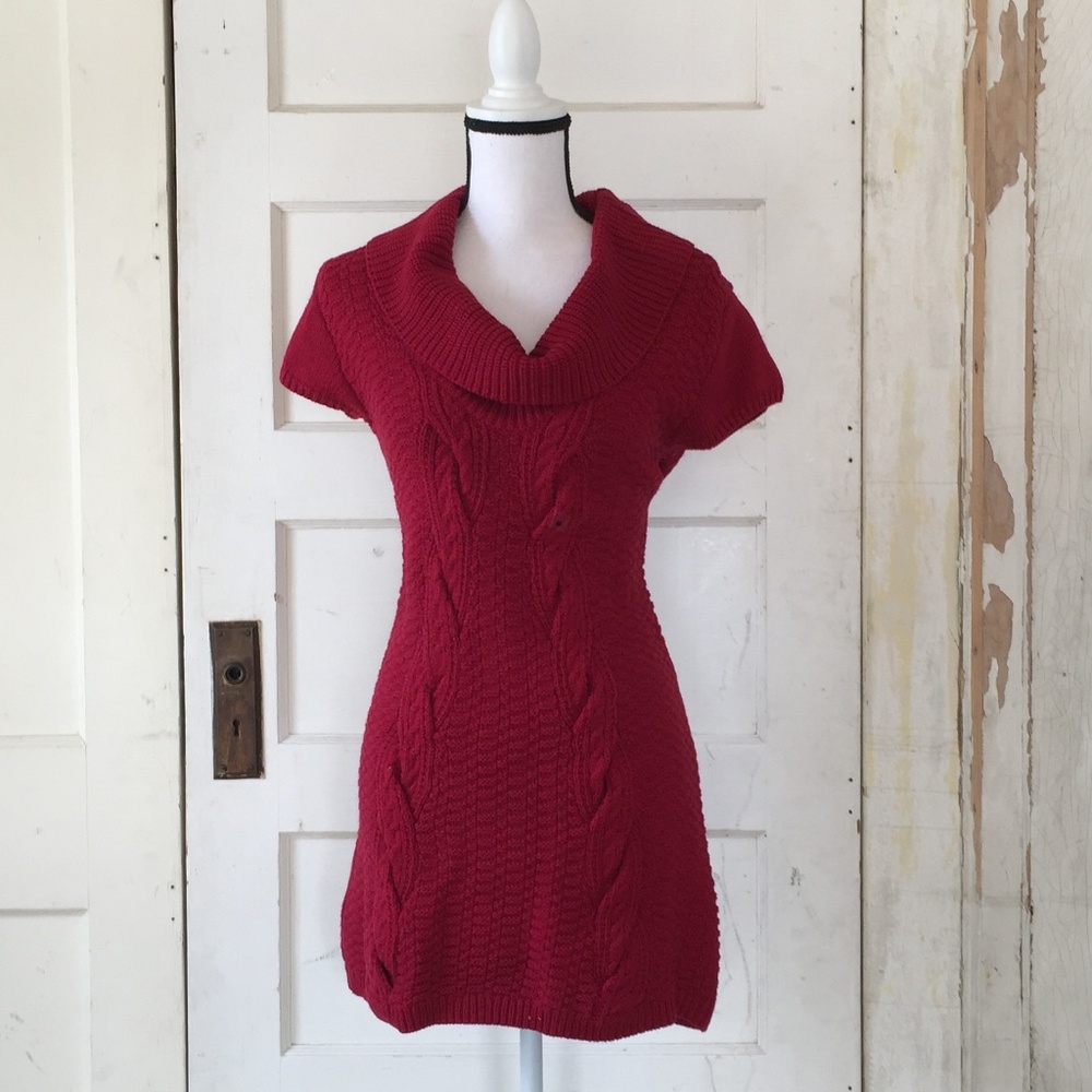 Red Express Short Sleeved Sweater Dress